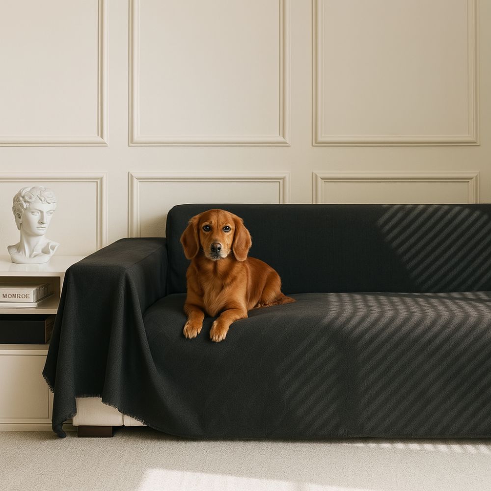 Black solid color sofa cover, modern couch slipcover for living room protection and minimalist home decor