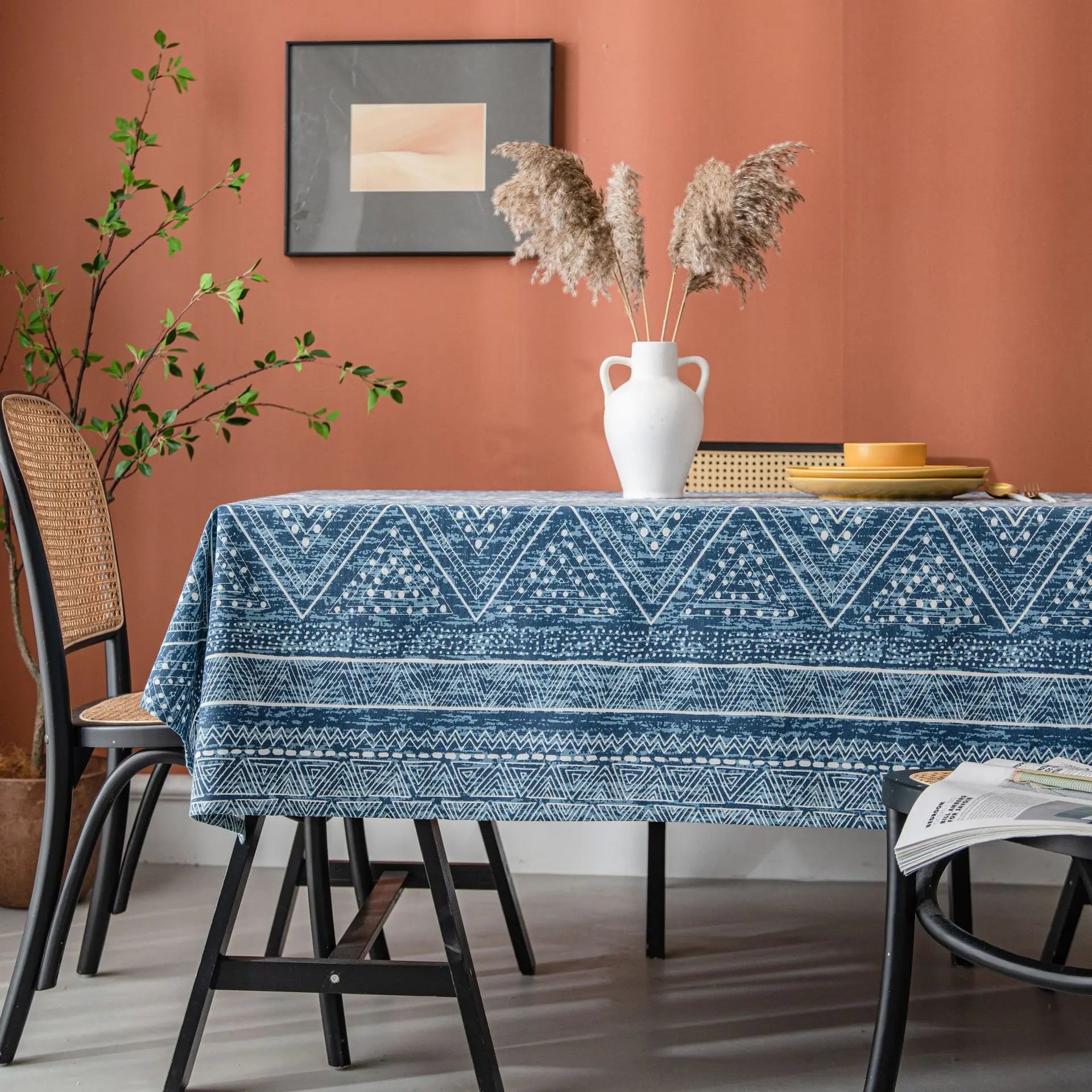 Geometric Triangle Print Tablecloth, Cotton-Linen Blend