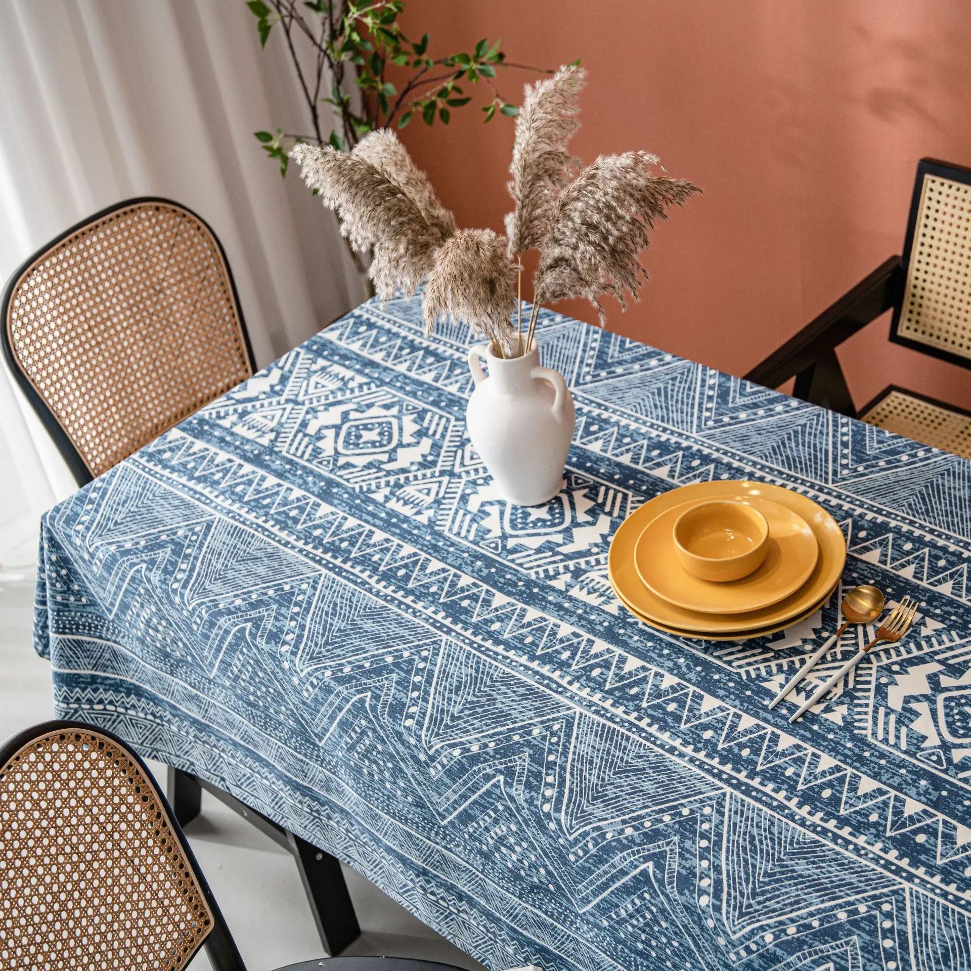 Geometric Triangle Print Tablecloth, Cotton-Linen Blend