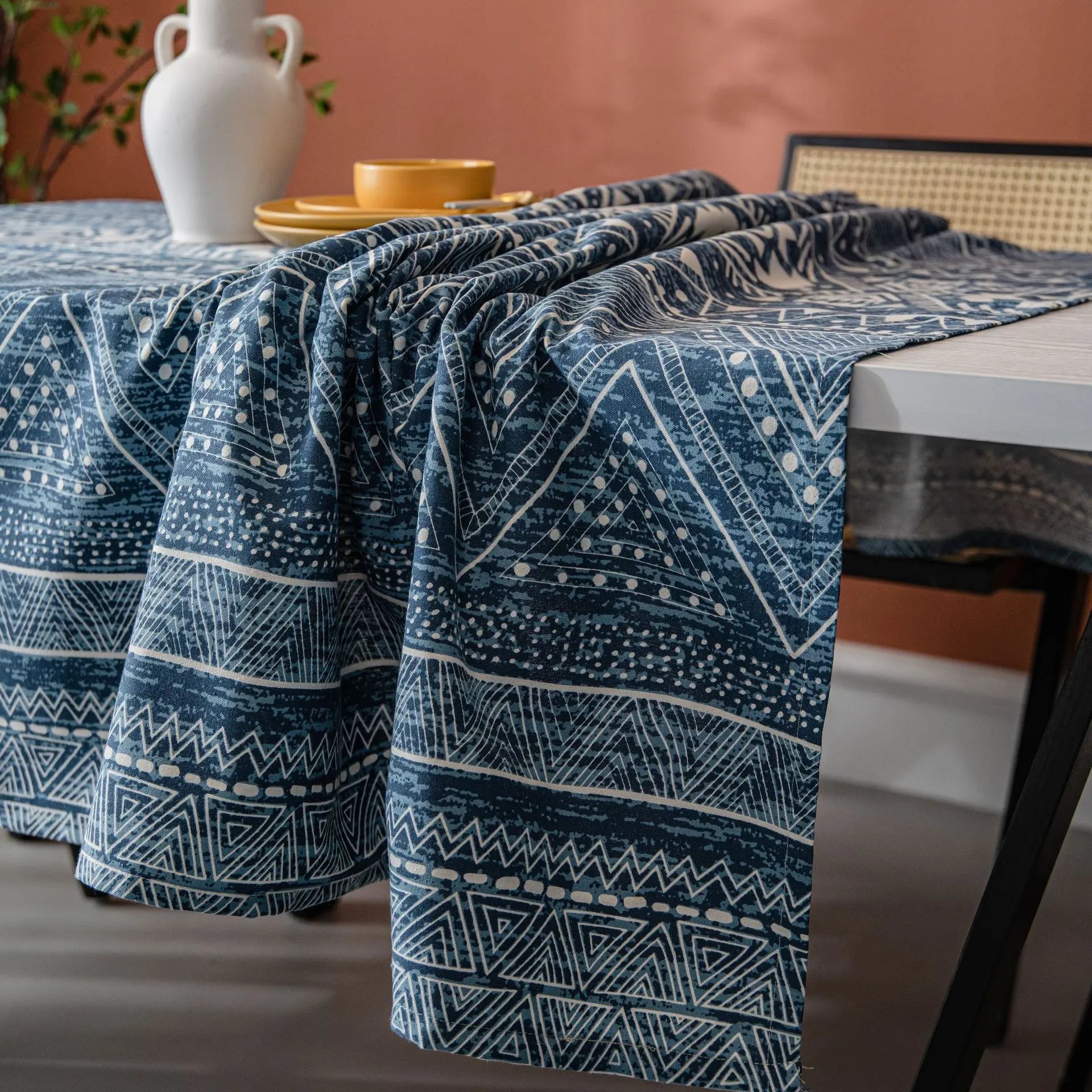 Geometric Triangle Print Tablecloth, Cotton-Linen Blend
