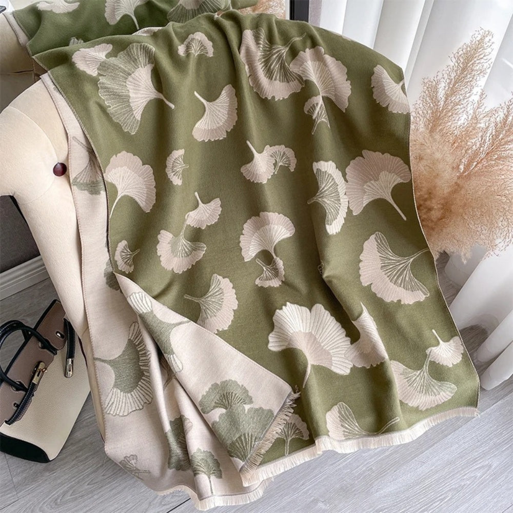 Ginkgo Charm Reversible Blanket Scarf Wrap