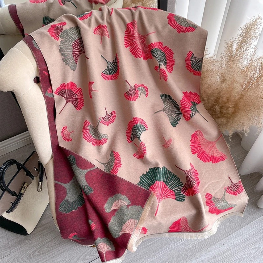 Ginkgo Charm Reversible Blanket Scarf Wrap