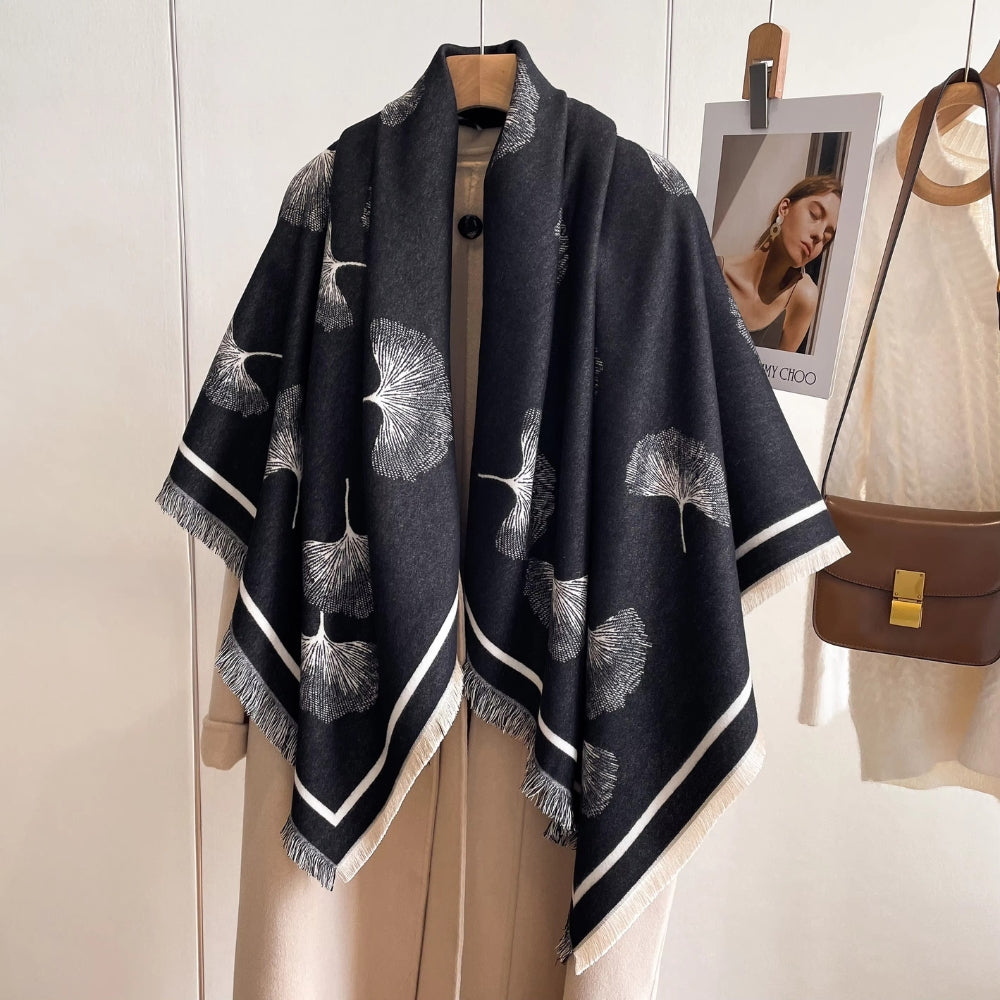 Ginkgo Leaf Print Tassel Shawl