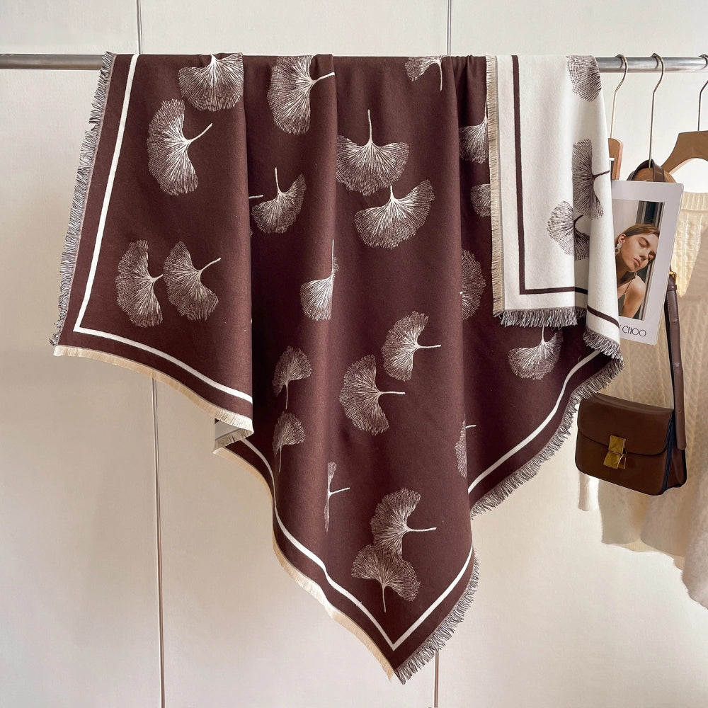 Ginkgo Leaf Print Tassel Shawl