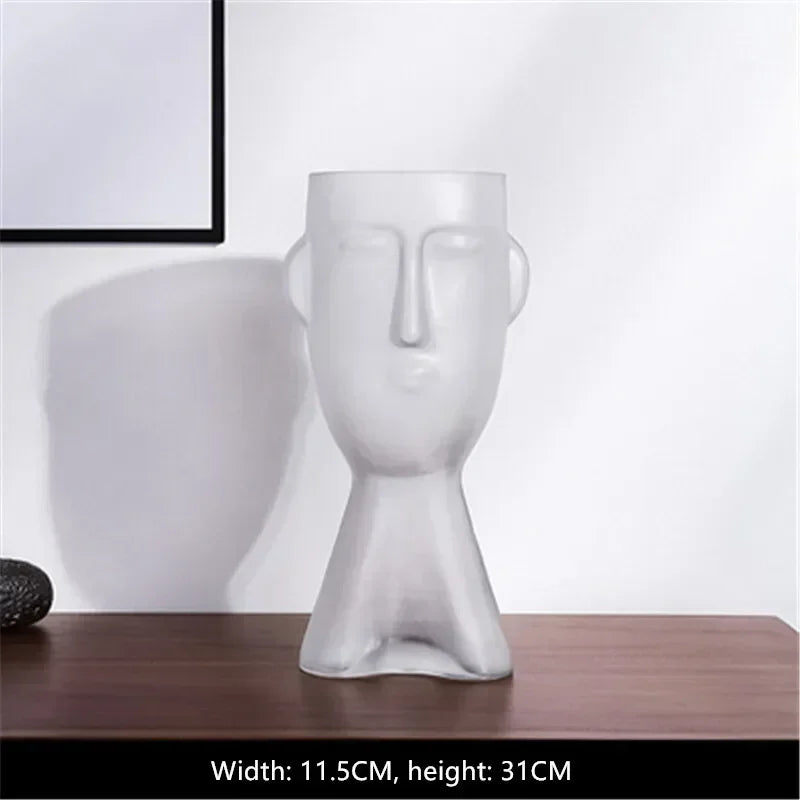Glass vase – Face art design – Clear decorative piece for flower arrangements