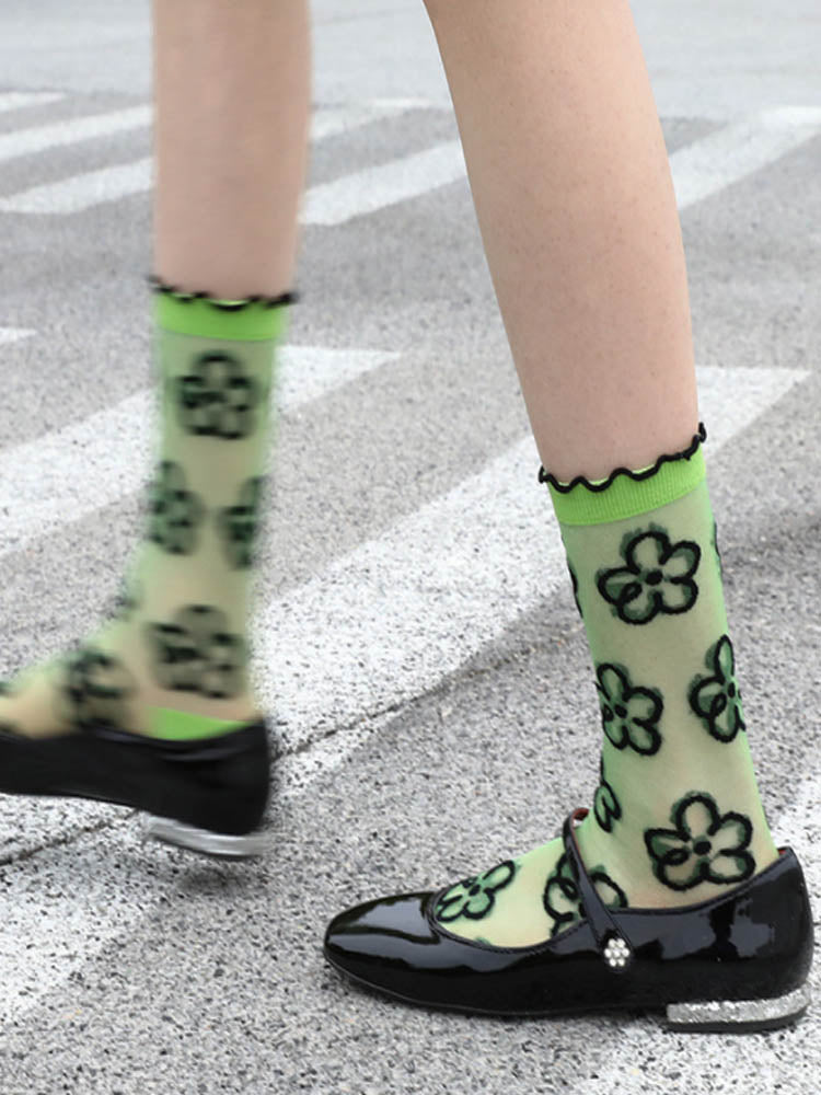 Adorable Printed Crystal Sheer Stockings