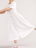 V Neck Linen Button-Down Midi Dress with Pocket In White