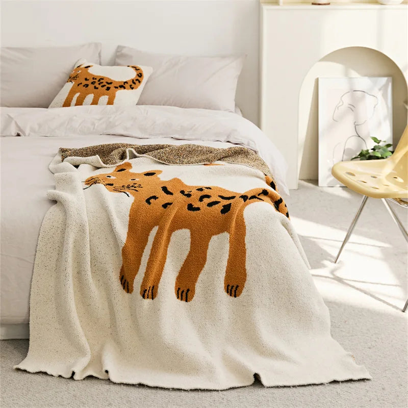 Half Velvet Leopard Print Blanket with Pillow Cover, 51 x 63 in, Cozy Soft Throw for Home Decor