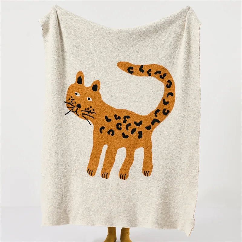 Half Velvet Leopard Print Blanket with Pillow Cover, 51 x 63 in, Cozy Soft Throw for Home Decor