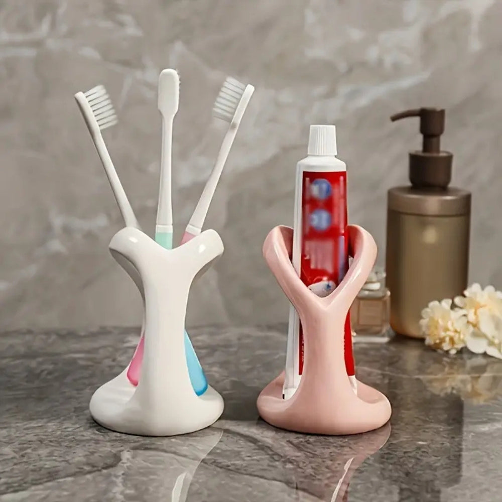 Modern ceramic toothbrush and toothpaste holder, bathroom countertop organizer for oral care storage