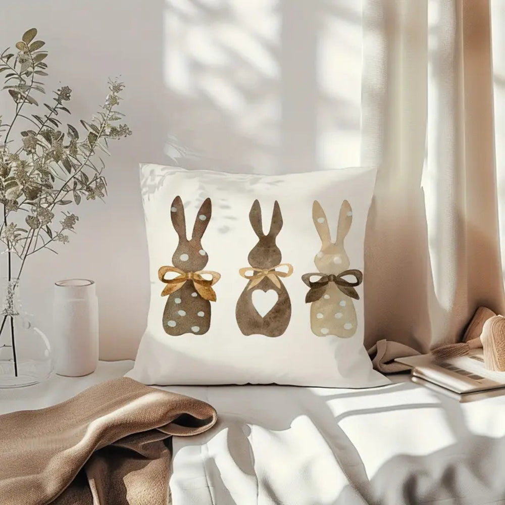 Hemp Three Bunny Cushion Cover