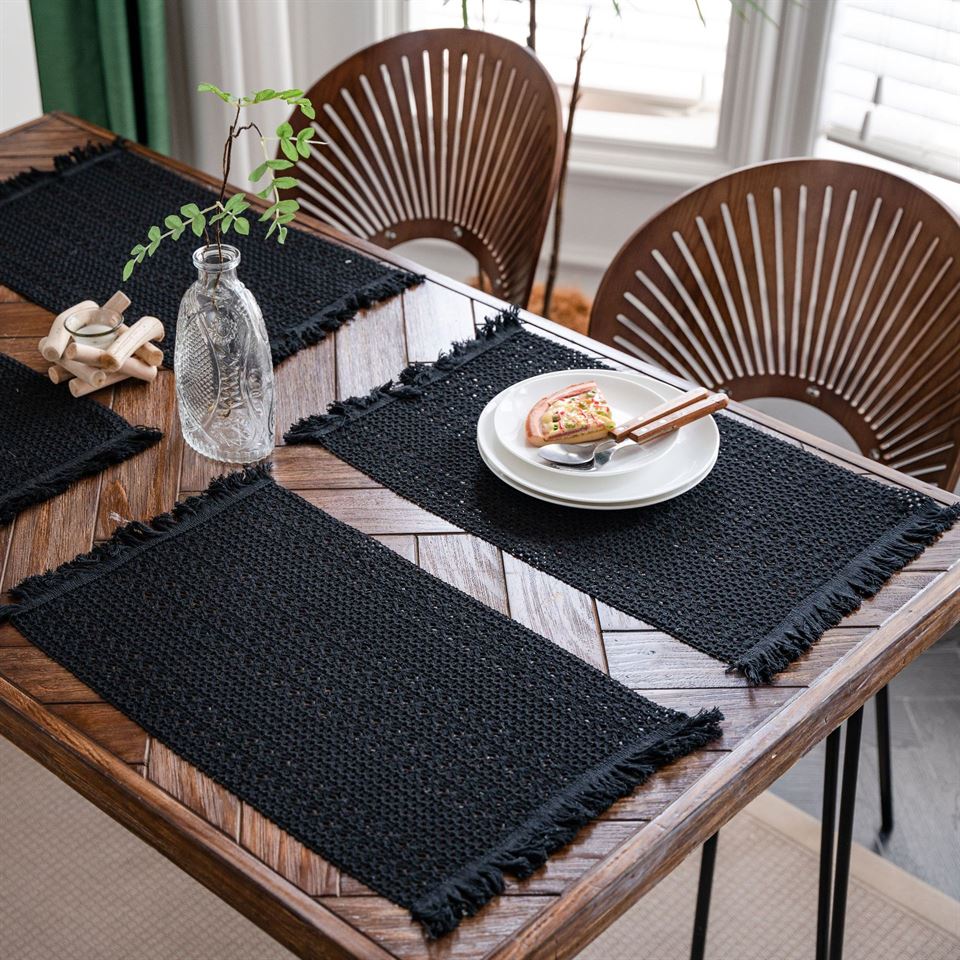 Hemp tablecloth – Handcrafted boho fringe – Natural earthy texture – Perfect for dining occasions