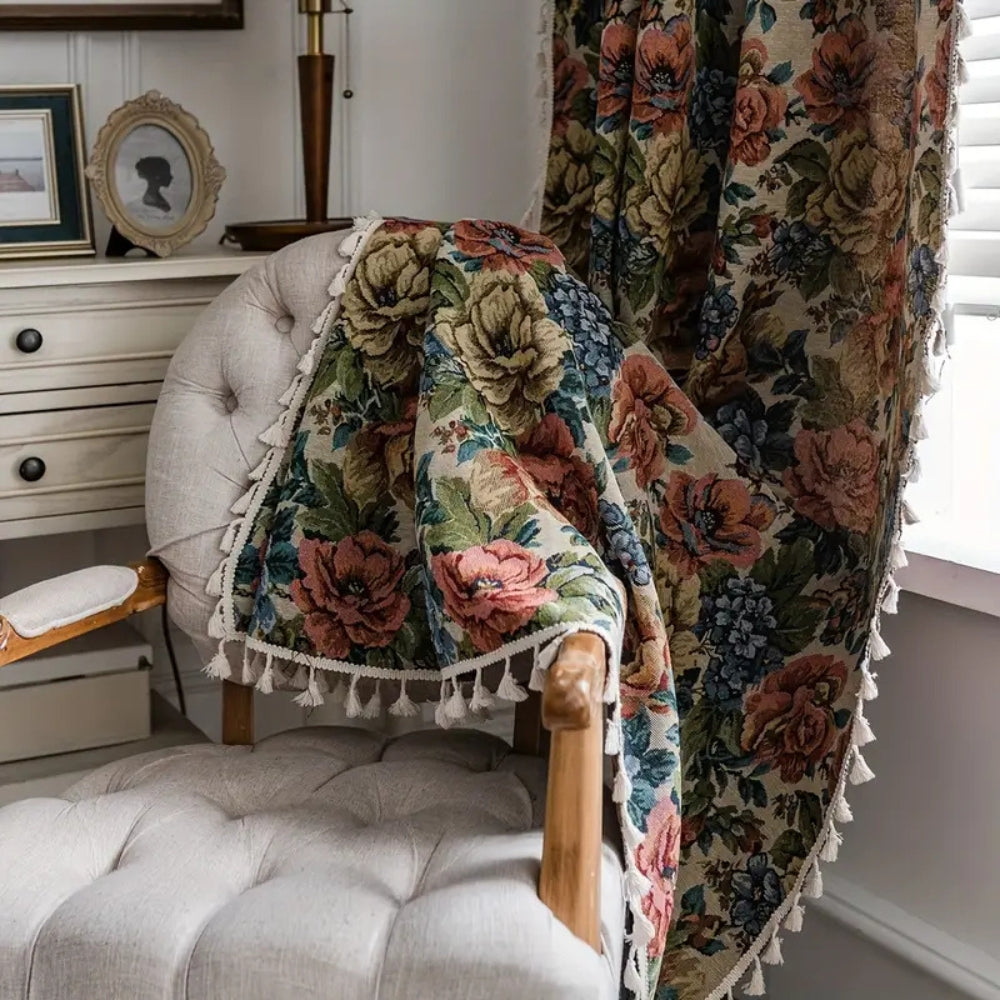Heritage Rose Bloom Tassels Curtain