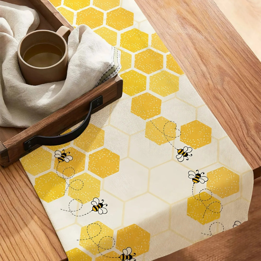 Honeycomb Buzz Linen Table Runner