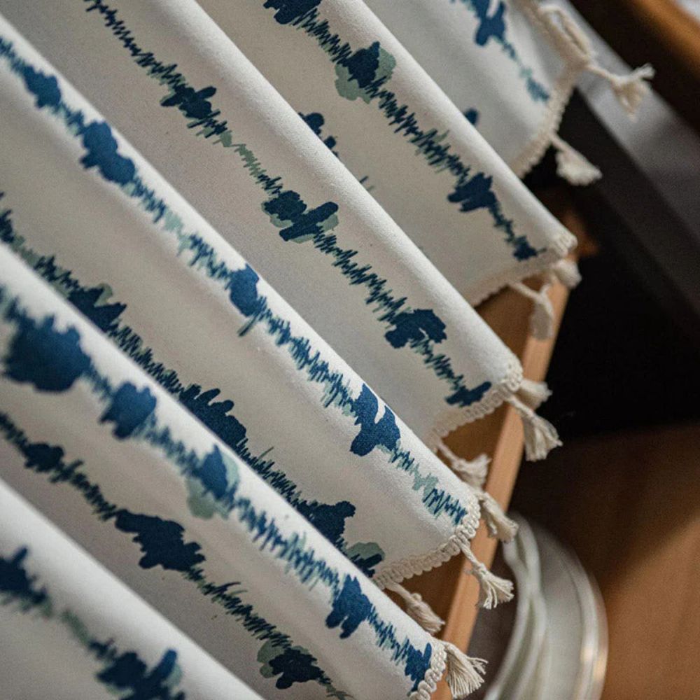 Inkblot Blue Tassel Cabinet Curtain