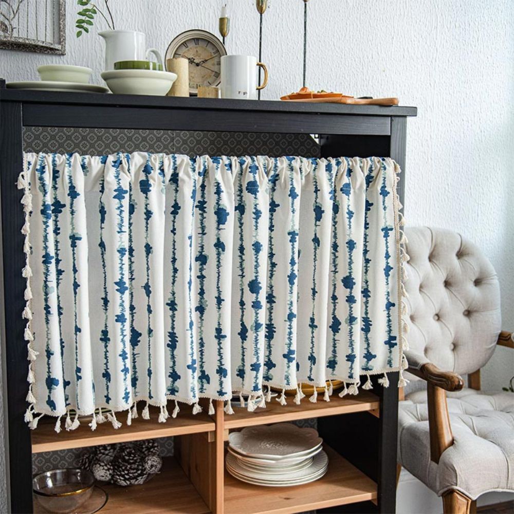 Inkblot Blue Tassel Cabinet Curtain