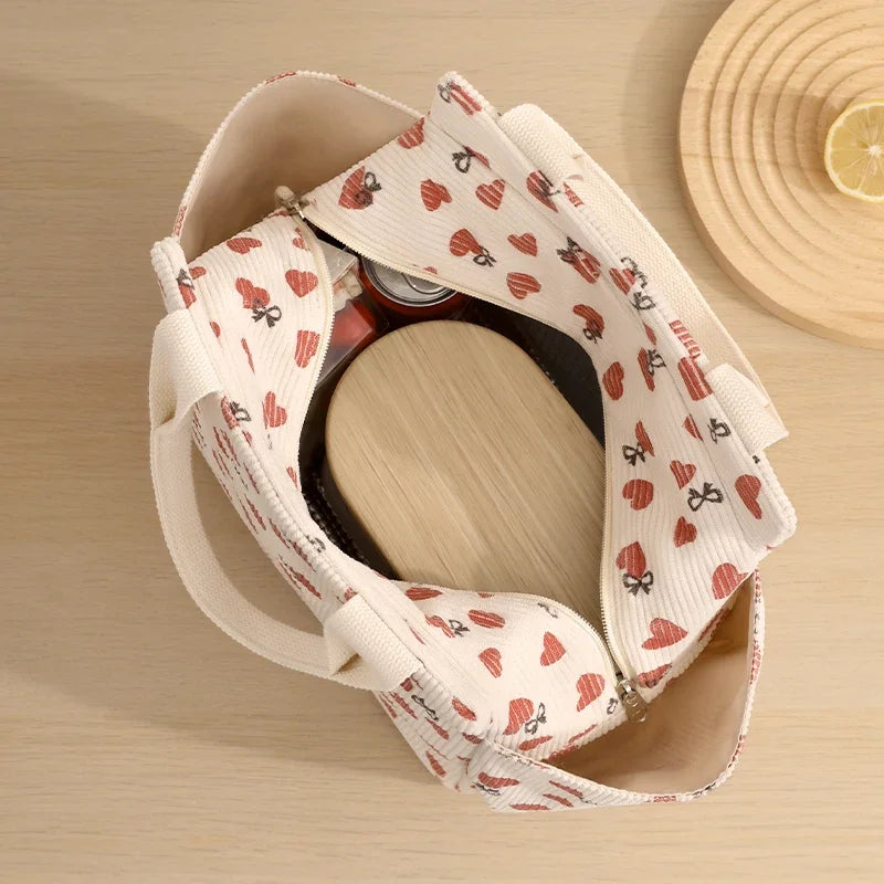 Insulated Lunch Bag - Durable Corduroy Lunch Box, 10.2 x 9.8 x 7.3 Inches, Perfect for School and Picnics