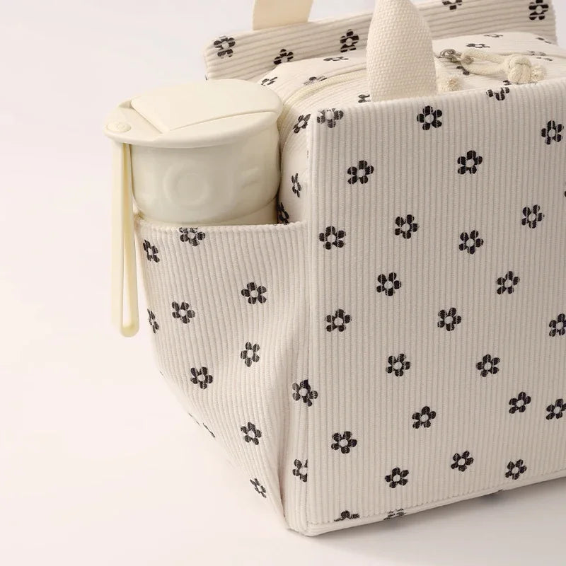 Insulated Lunch Bag - Durable Corduroy Lunch Box, 10.2 x 9.8 x 7.3 Inches, Perfect for School and Picnics
