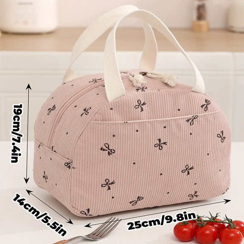 Insulated Lunch Bag - Durable Corduroy Lunch Box, 10.2 x 9.8 x 7.3 Inches, Perfect for School and Picnics