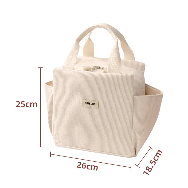 Insulated Lunch Bag - Durable Corduroy Lunch Box, 10.2 x 9.8 x 7.3 Inches, Perfect for School and Picnics