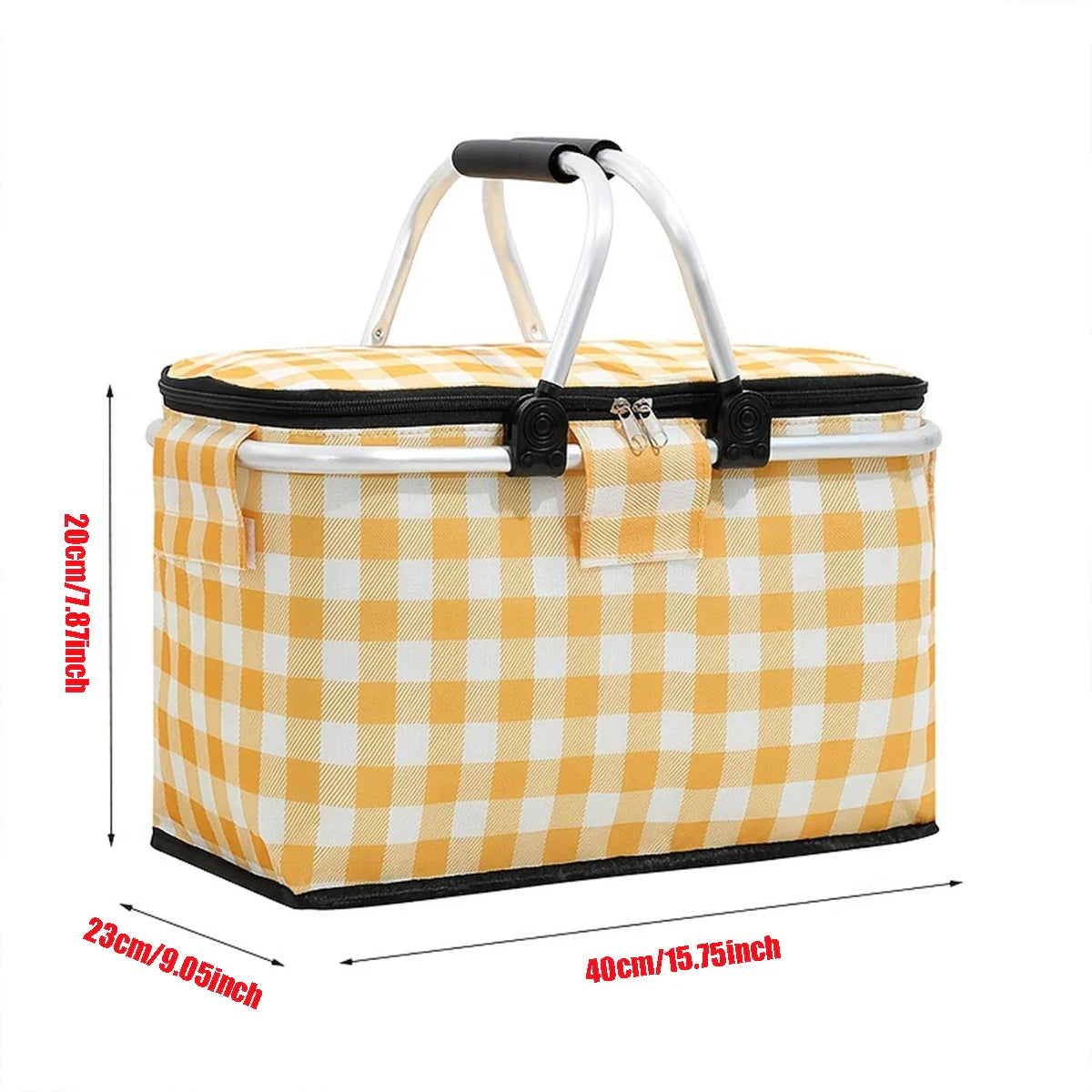 Insulated Picnic Basket Cooler - Foldable Handheld Design, Spacious 15.7x9.1x7.9 Inches for Outdoor Use