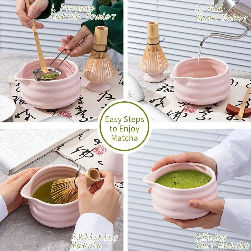 Japanese Ceramic Matcha Set with Bowl, Whisk, and Accessories - Complete Matcha Tea Starter Kit