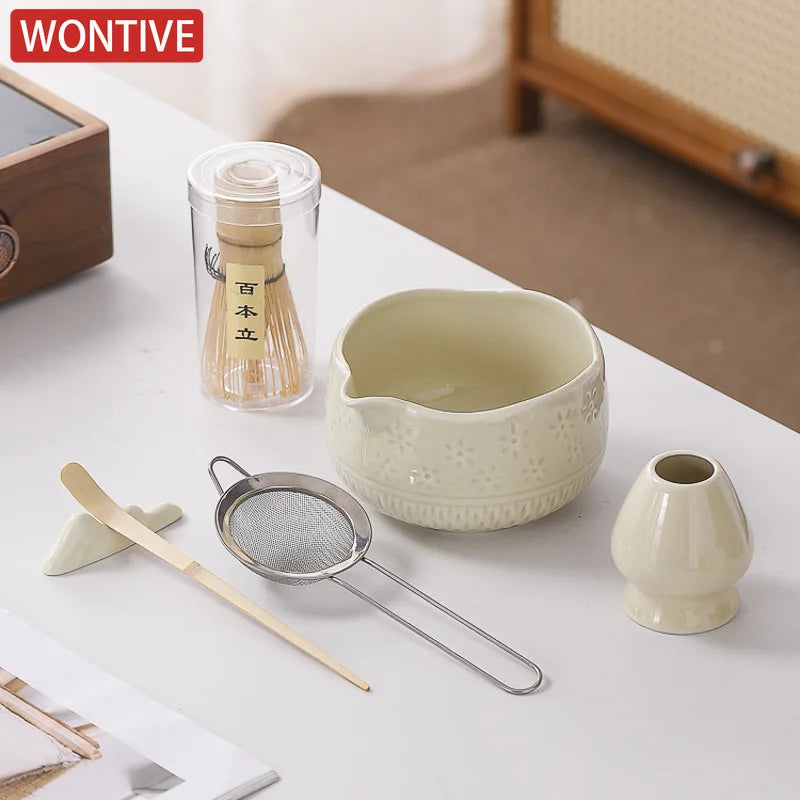 Japanese Matcha Set - Ceramic Bowl, Bamboo Whisk, and Tea Scoop for Authentic Matcha Experience