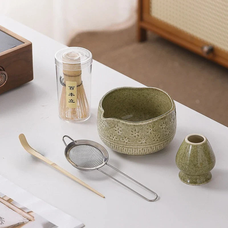 Japanese Matcha Set - Ceramic Bowl, Bamboo Whisk, and Tea Scoop for Authentic Matcha Experience