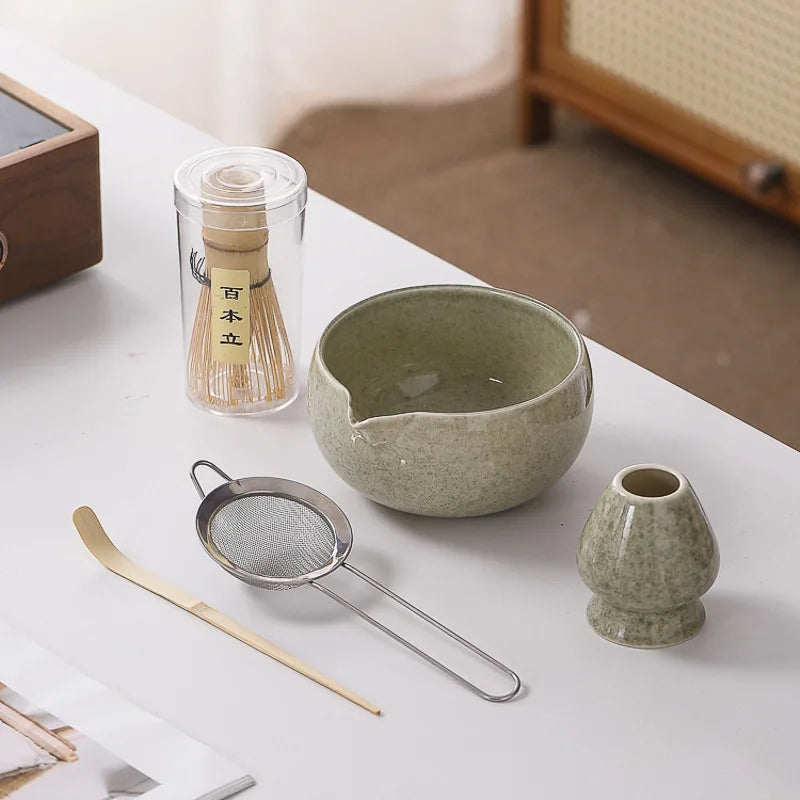 Japanese Matcha Set - Ceramic Bowl, Bamboo Whisk, and Tea Scoop for Authentic Matcha Experience