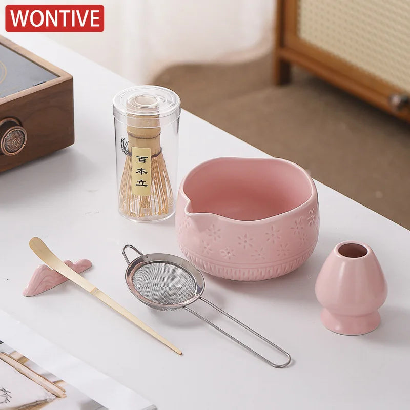 Japanese Matcha Set - Ceramic Bowl, Bamboo Whisk, and Tea Scoop for Authentic Matcha Experience