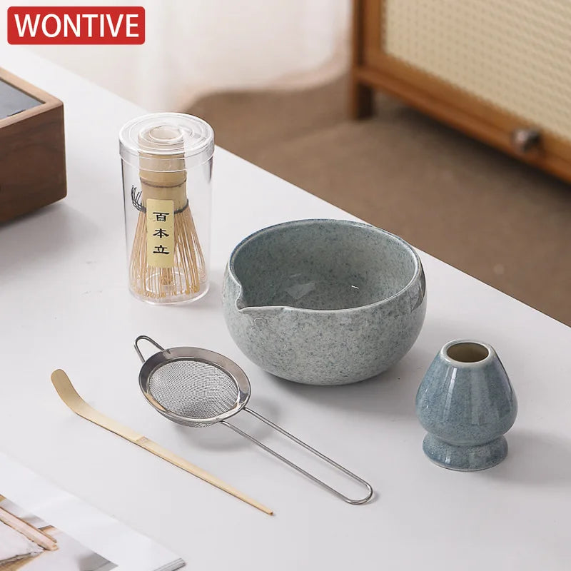 Japanese Matcha Set - Ceramic Bowl, Bamboo Whisk, and Tea Scoop for Authentic Matcha Experience