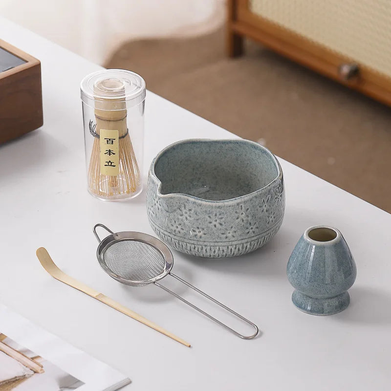 Japanese Matcha Set - Ceramic Bowl, Bamboo Whisk, and Tea Scoop for Authentic Matcha Experience