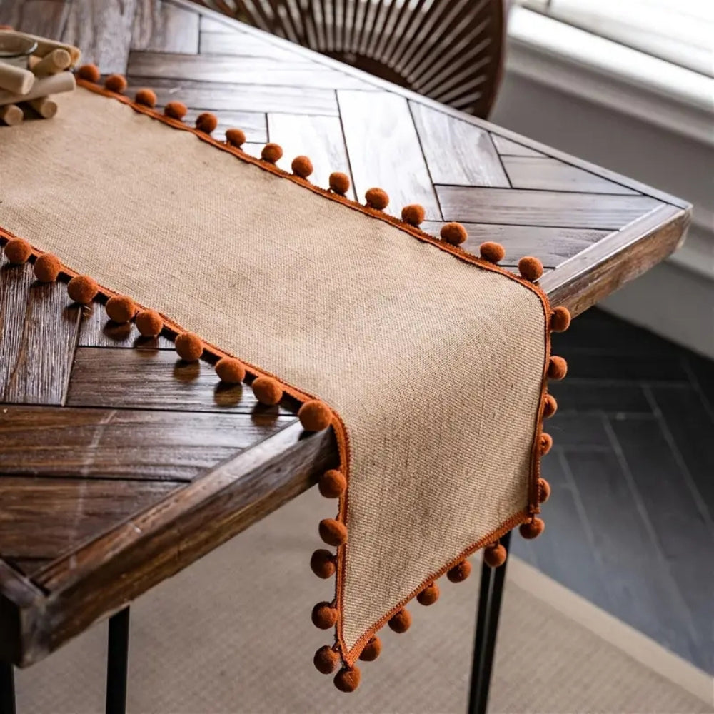 Jute Bohemian Pom-Pom Table Runner