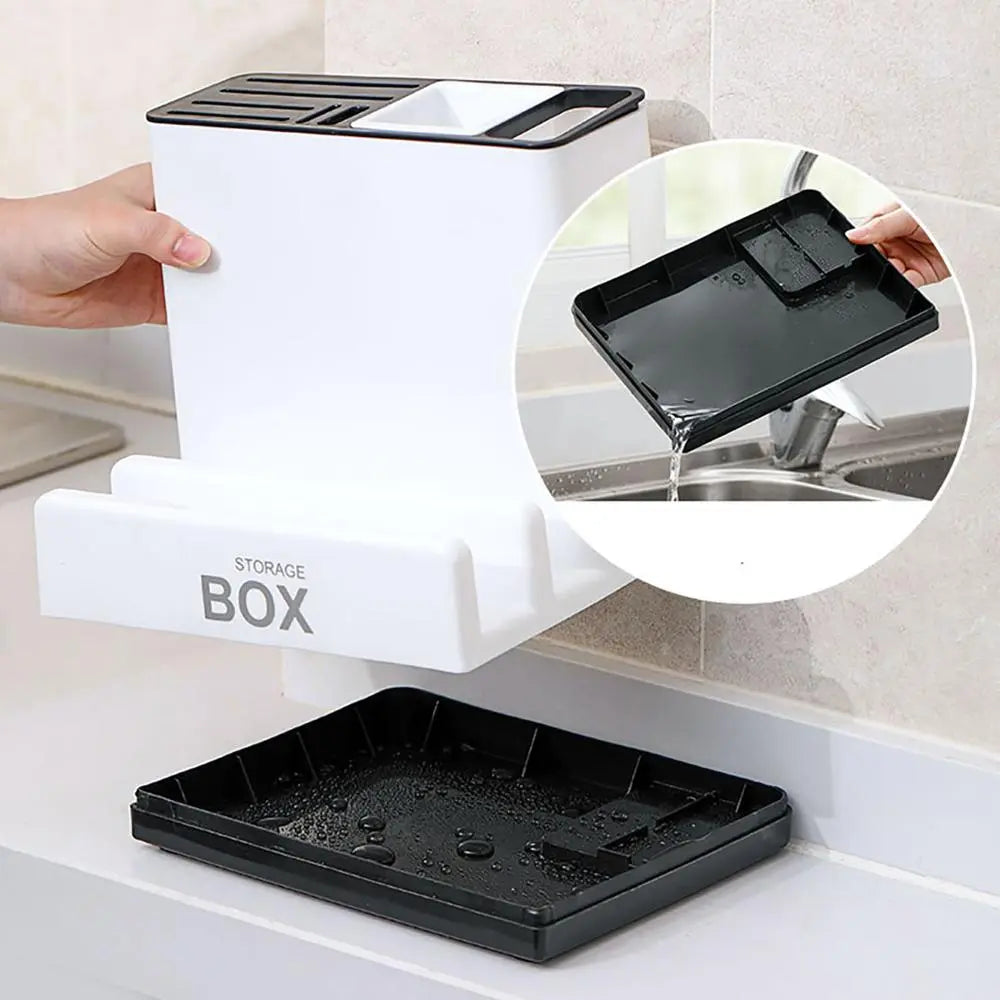 Kitchen drawer organizer – Durable plastic – Sleek black – Space-saving storage for utensils – 9.5 x 3.4 x 9.1 in