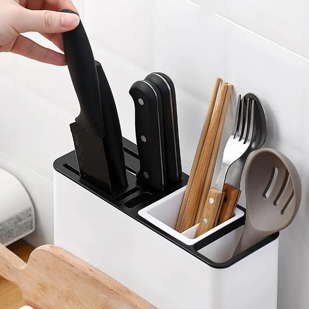 Kitchen drawer organizer – Durable plastic – Sleek black – Space-saving storage for utensils – 9.5 x 3.4 x 9.1 in