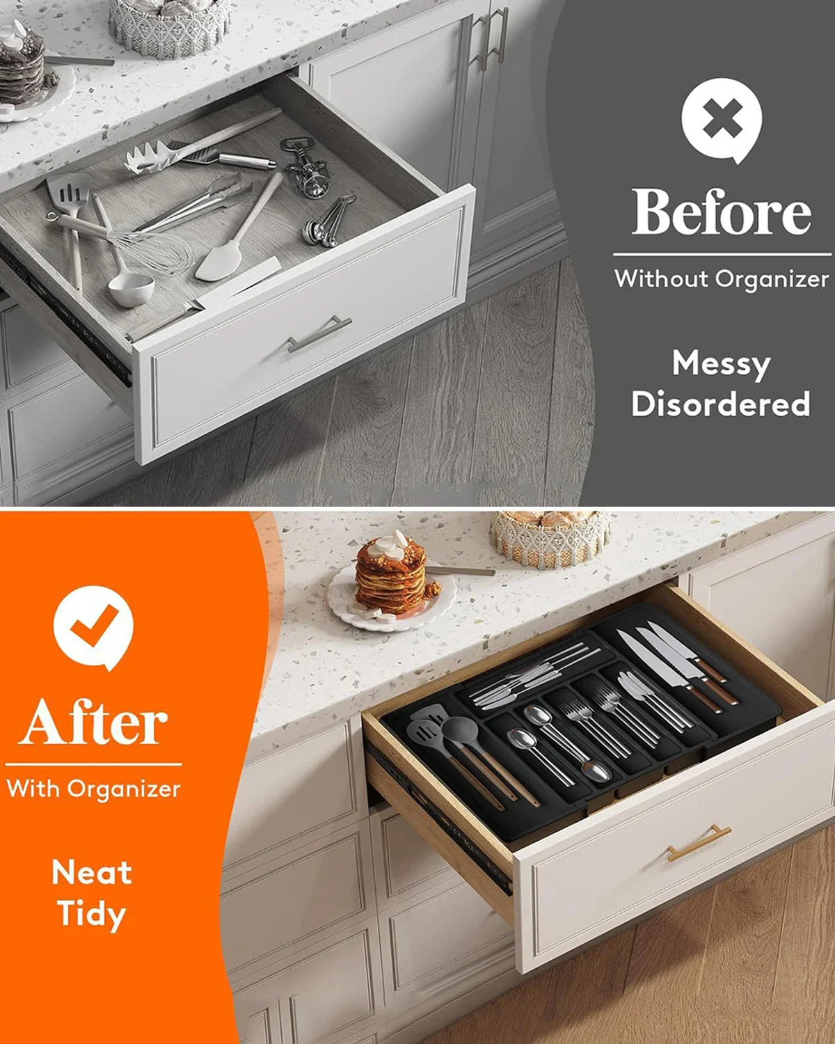 Kitchen drawer organizer – Expandable plastic – Adjustable dividers – Ideal for utensils and home organization