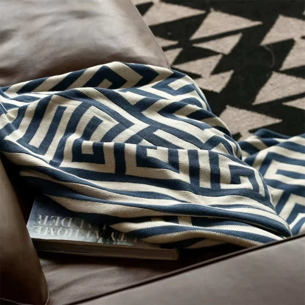 Labyrinthine Geometric Jacquard Throw Blanket