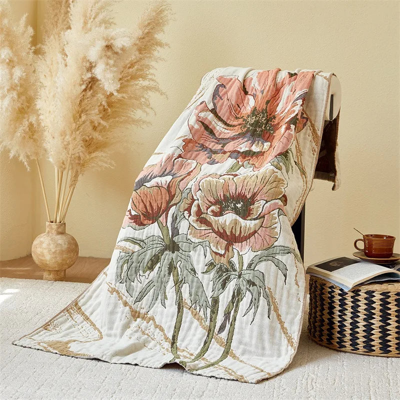 Large Cotton Muslin Bath Towel - Soft, Absorbent, Floral Design, 31.5x63 Inches - Best Bath Towels for Home and Beach