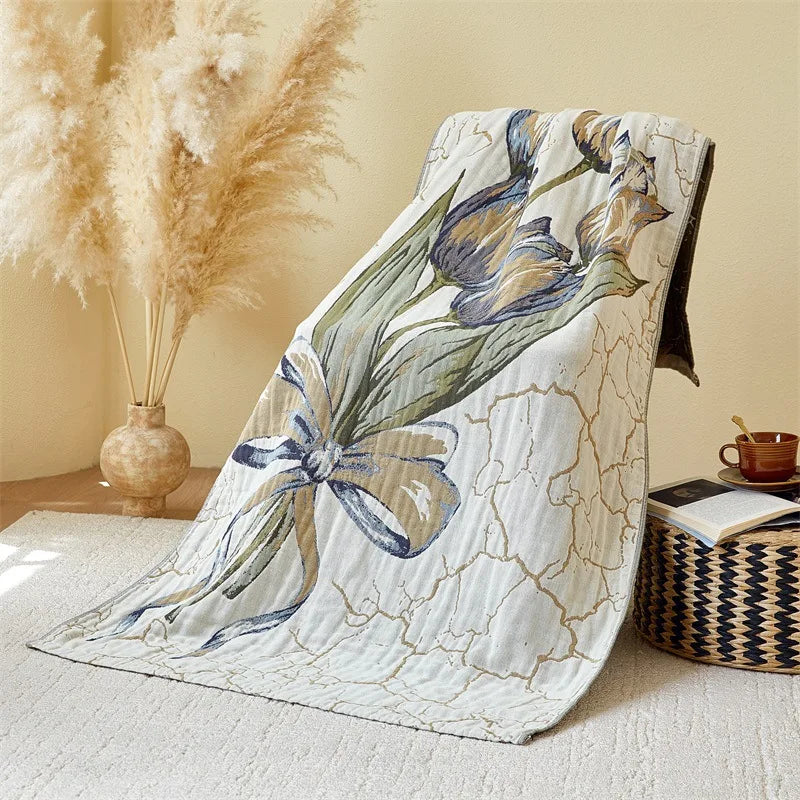 Large Cotton Muslin Bath Towel - Soft, Absorbent, Floral Design, 31.5x63 Inches - Best Bath Towels for Home and Beach