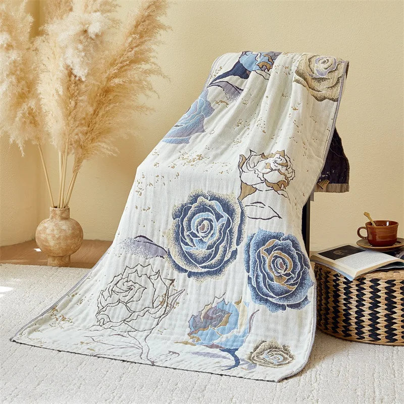 Large Cotton Muslin Bath Towel - Soft, Absorbent, Floral Design, 31.5x63 Inches - Best Bath Towels for Home and Beach