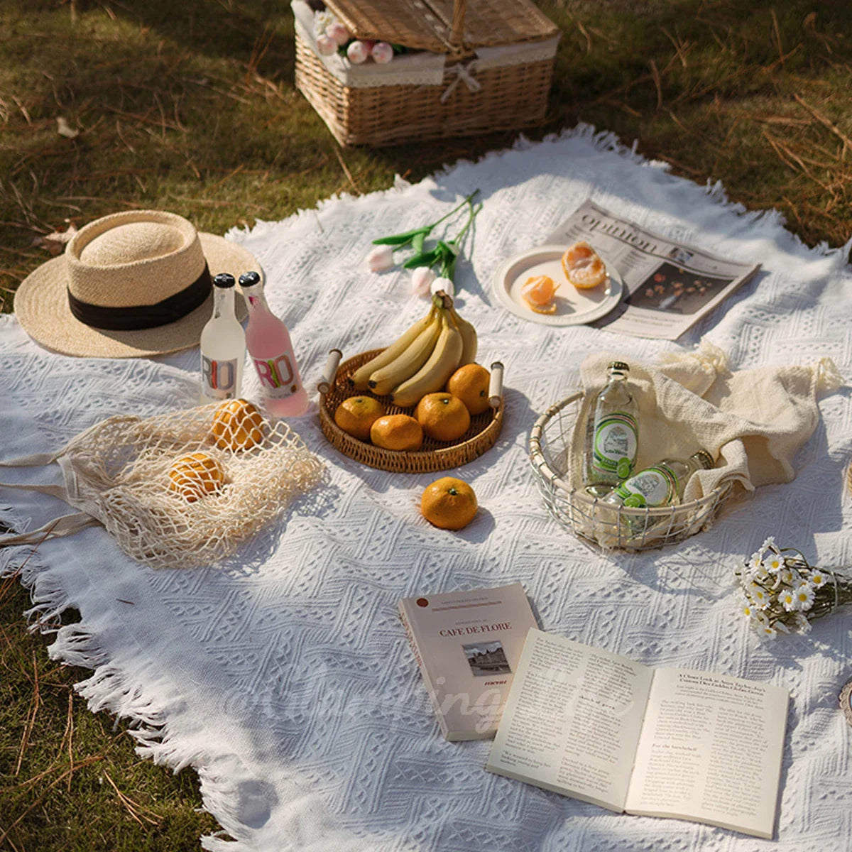 Large Waterproof Picnic Blanket - Moisture-Proof Outdoor Mat for Picnics, Camping, and Beach - French White, 59 x 79 Inches