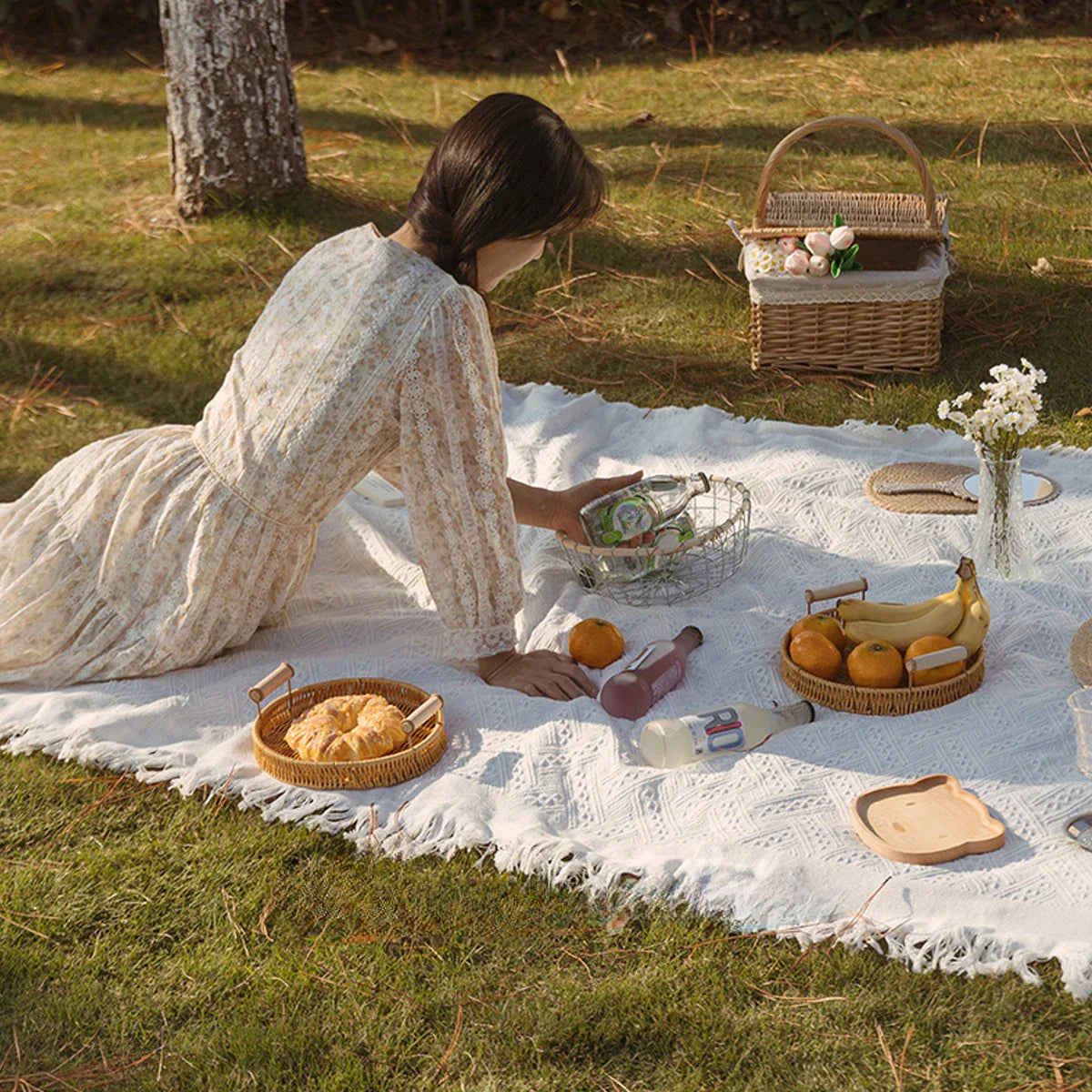 Large Waterproof Picnic Blanket - Moisture-Proof Outdoor Mat for Picnics, Camping, and Beach - French White, 59 x 79 Inches