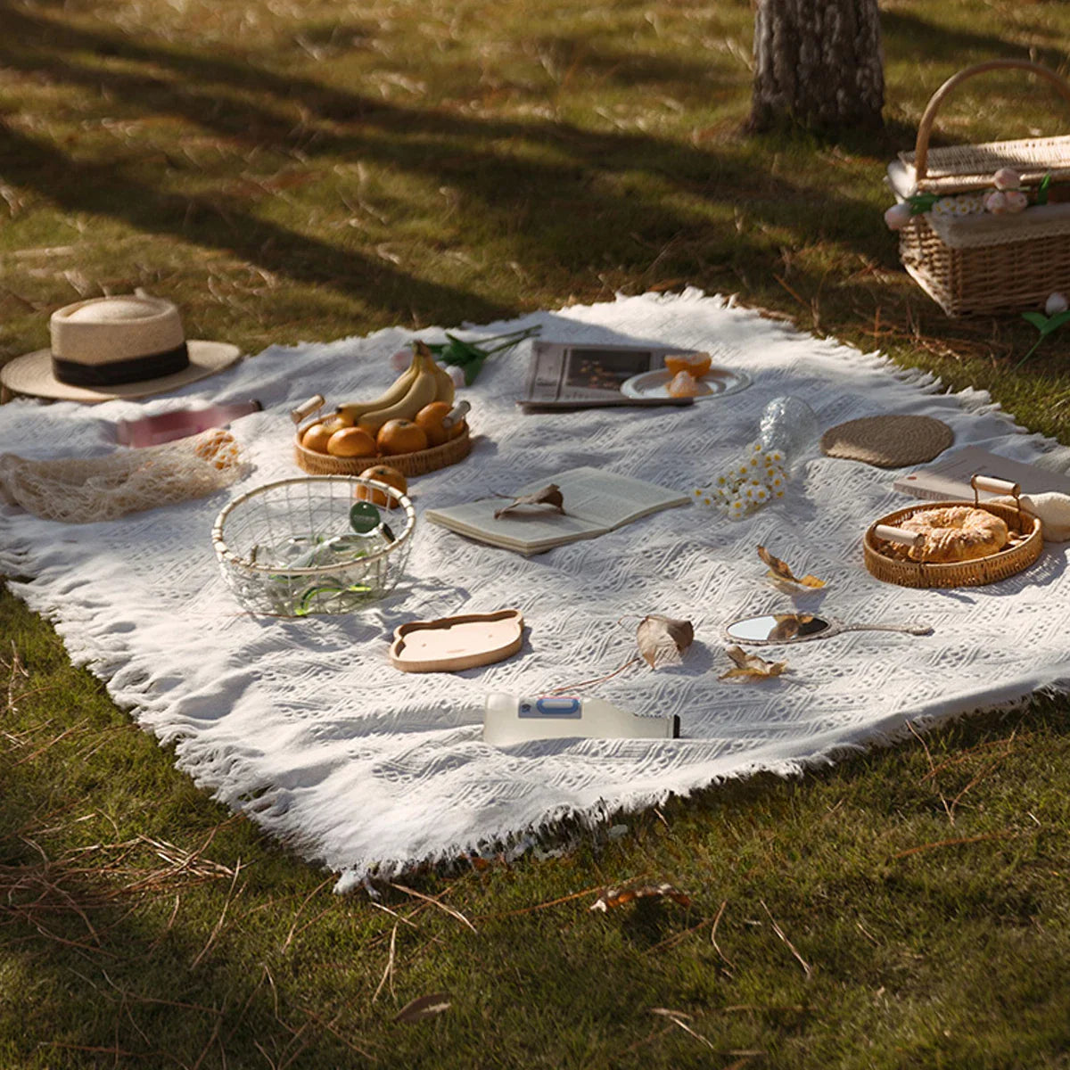 Large Waterproof Picnic Blanket - Moisture-Proof Outdoor Mat for Picnics, Camping, and Beach - French White, 59 x 79 Inches