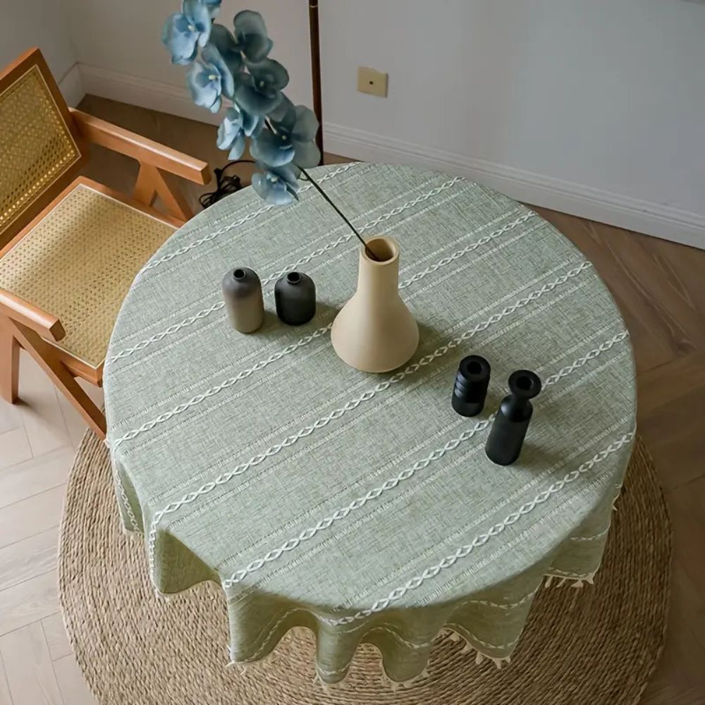 Leafline Embroidered Round Tablecloth