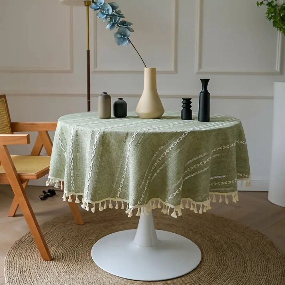 Leafline Embroidered Round Tablecloth