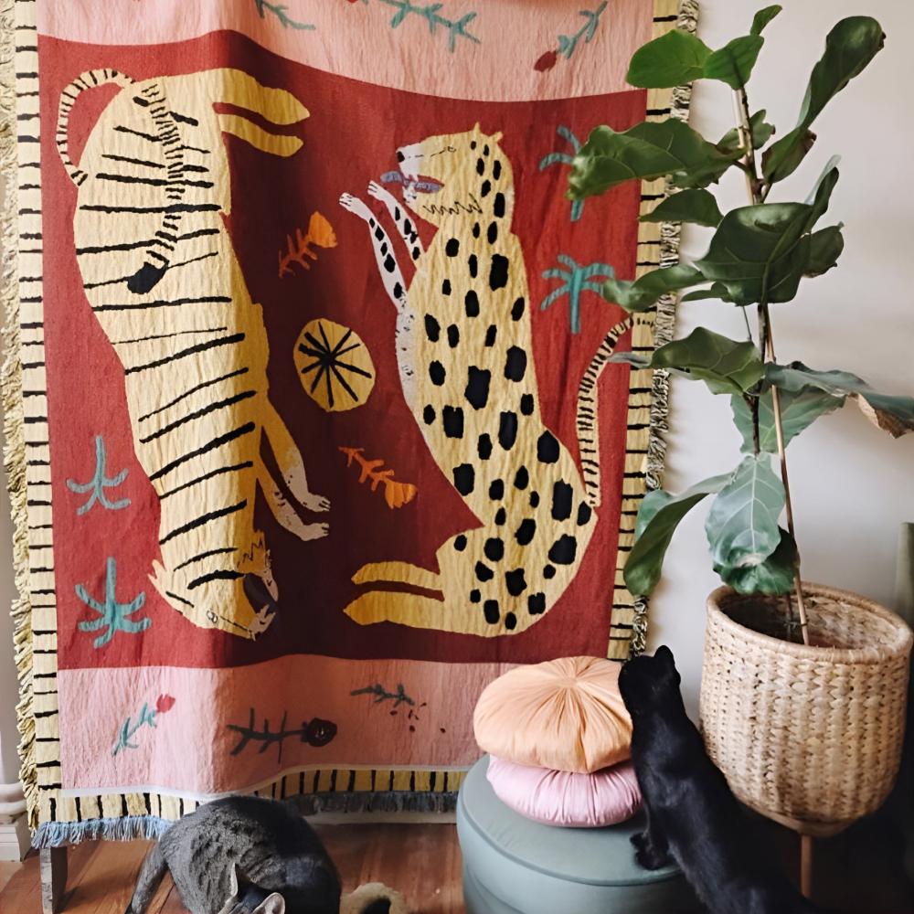 Leopard Woven Microfiber Throw Blanket, Soft Tassel Design, 51 x 63, Versatile Sofa Throw, Machine Washable