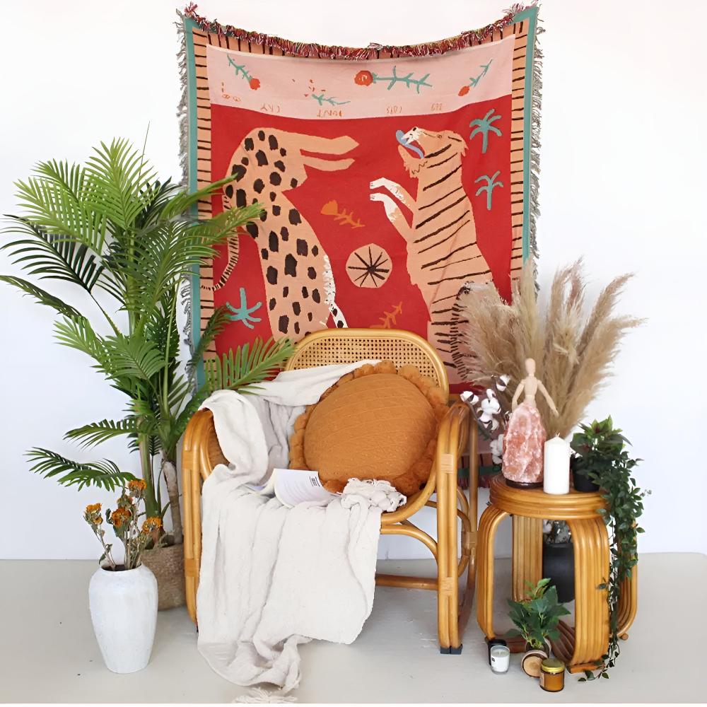 Leopard Woven Microfiber Throw Blanket, Soft Tassel Design, 51 x 63, Versatile Sofa Throw, Machine Washable