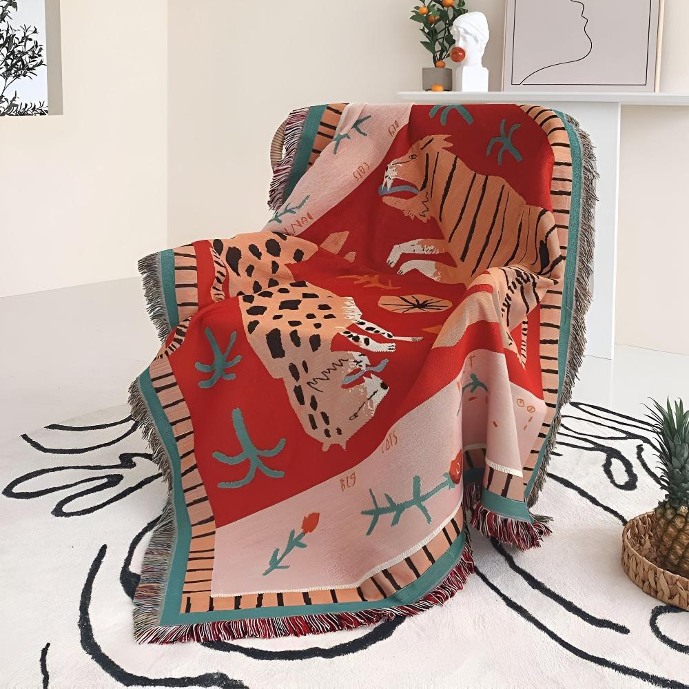 Leopard Woven Microfiber Throw Blanket, Soft Tassel Design, 51 x 63, Versatile Sofa Throw, Machine Washable