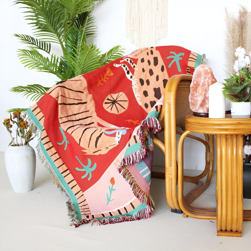 Leopard Woven Microfiber Throw Blanket, Soft Tassel Design, 51 x 63, Versatile Sofa Throw, Machine Washable