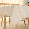 Linen-look tablecloth – Daisy embroidered design – Soft white fabric – Perfect for dining occasions